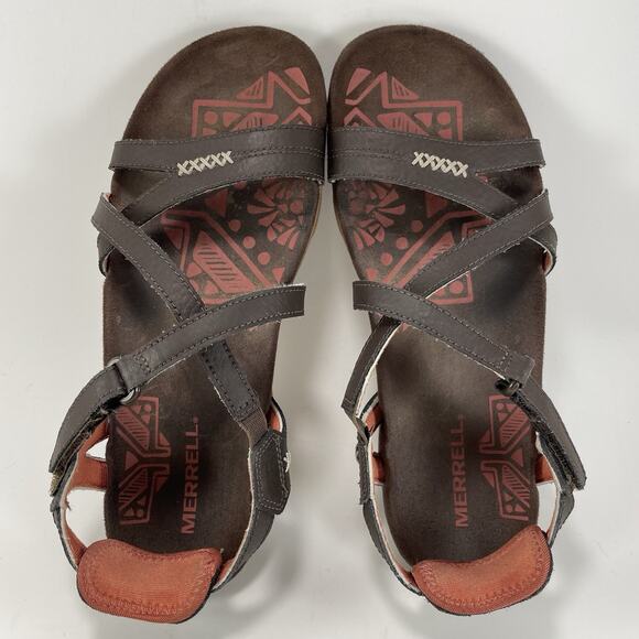 Merrell Sandspur Leather Sandals Womens Size 8 Espresso Brown Strappy Active - Picture 5 of 9